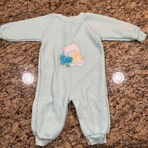 Small Steps Baby Girl Mint Green‎ Quilted Cat Romper One Piece 24 Months Vintage